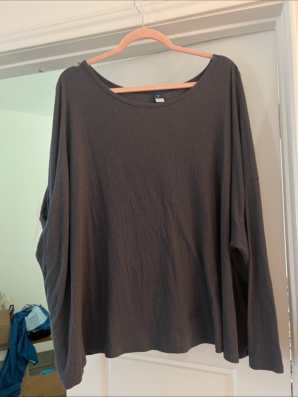 Relaxed Ribbed Long-Sleeve Top - Charcoal